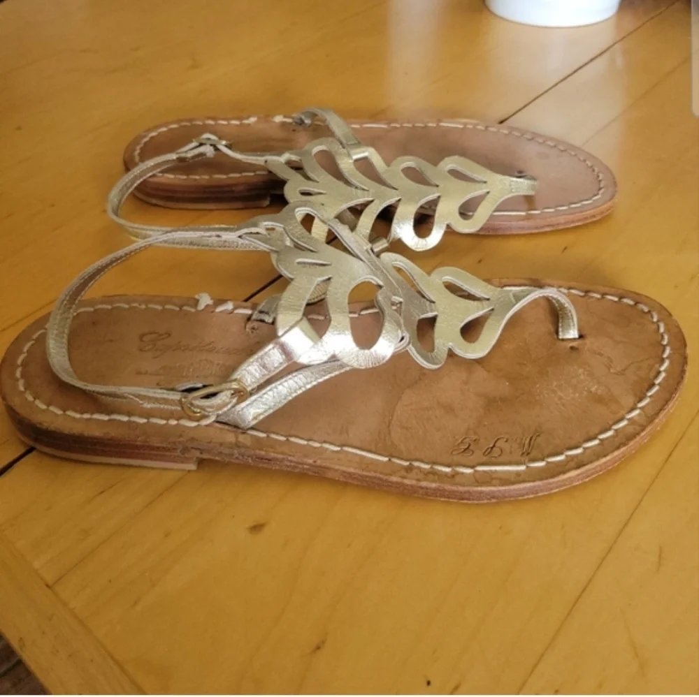 Capritouch Gold Leather Sandals Gladiator Flats Sz.7
